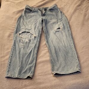 Light Wash Distressed Wide Leg Baggy Jeans Women's Size 8